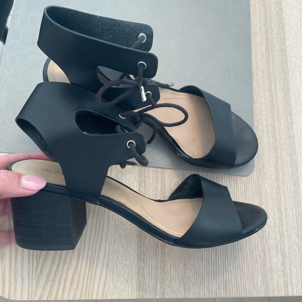 Call It Spring Black Lace-Up Block Heel Sandals